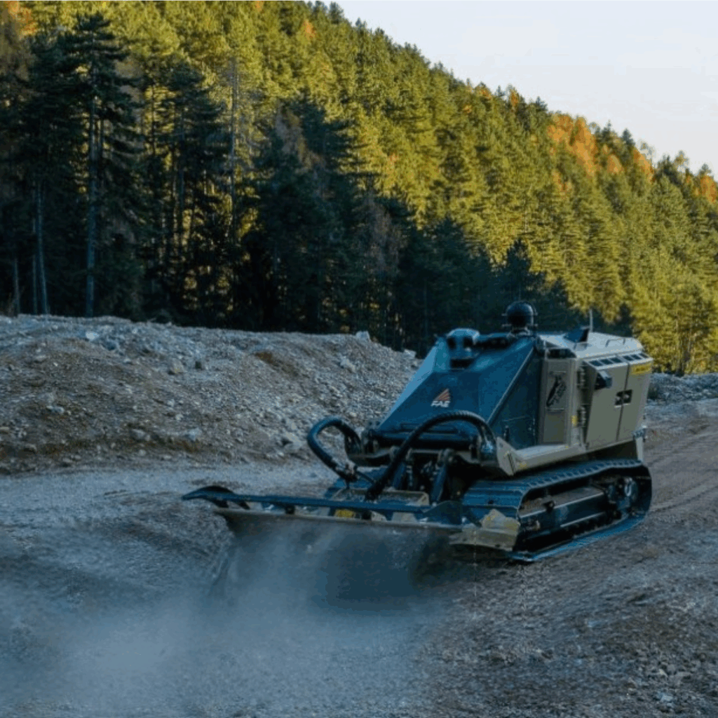 The John Deere 6068 engine is fitted in a remote-controlled demining machine